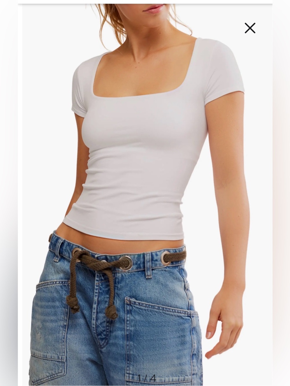 Free People Intimately Clean Lines Sunfade Baby Tee in White XS/S NWT